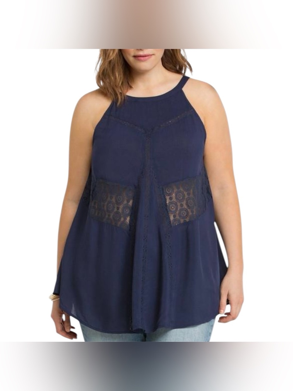 Torrid: Challis Lace Shark-bite Inset Tank Top In Navy • Size 3X • NWT